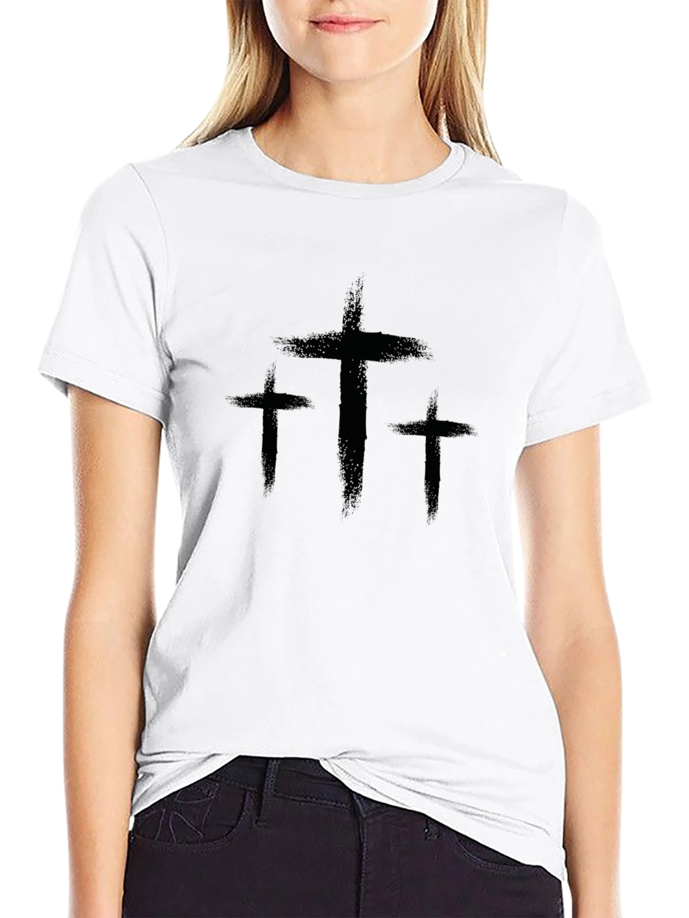 Three Crosses Graphic Print Black T-Shirt