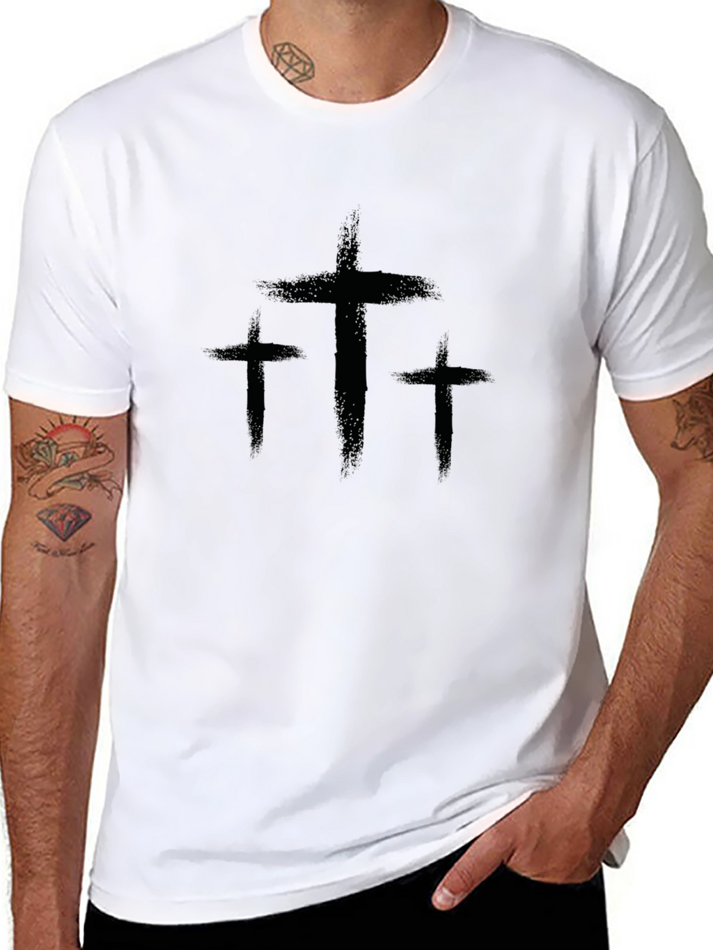 Three Crosses Graphic Print Black T-Shirt