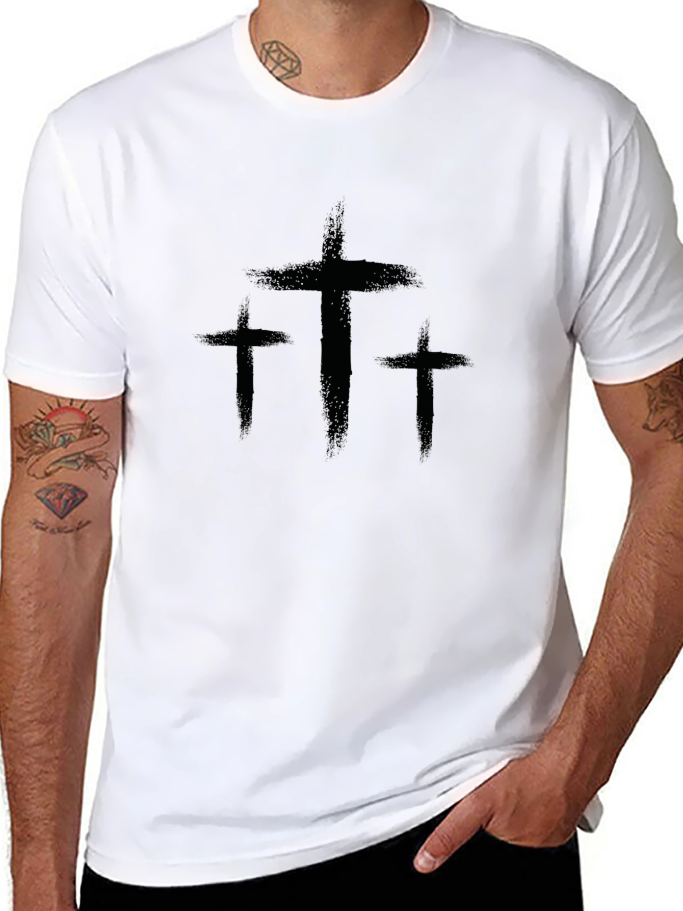 Three Crosses Graphic Print Black T-Shirt