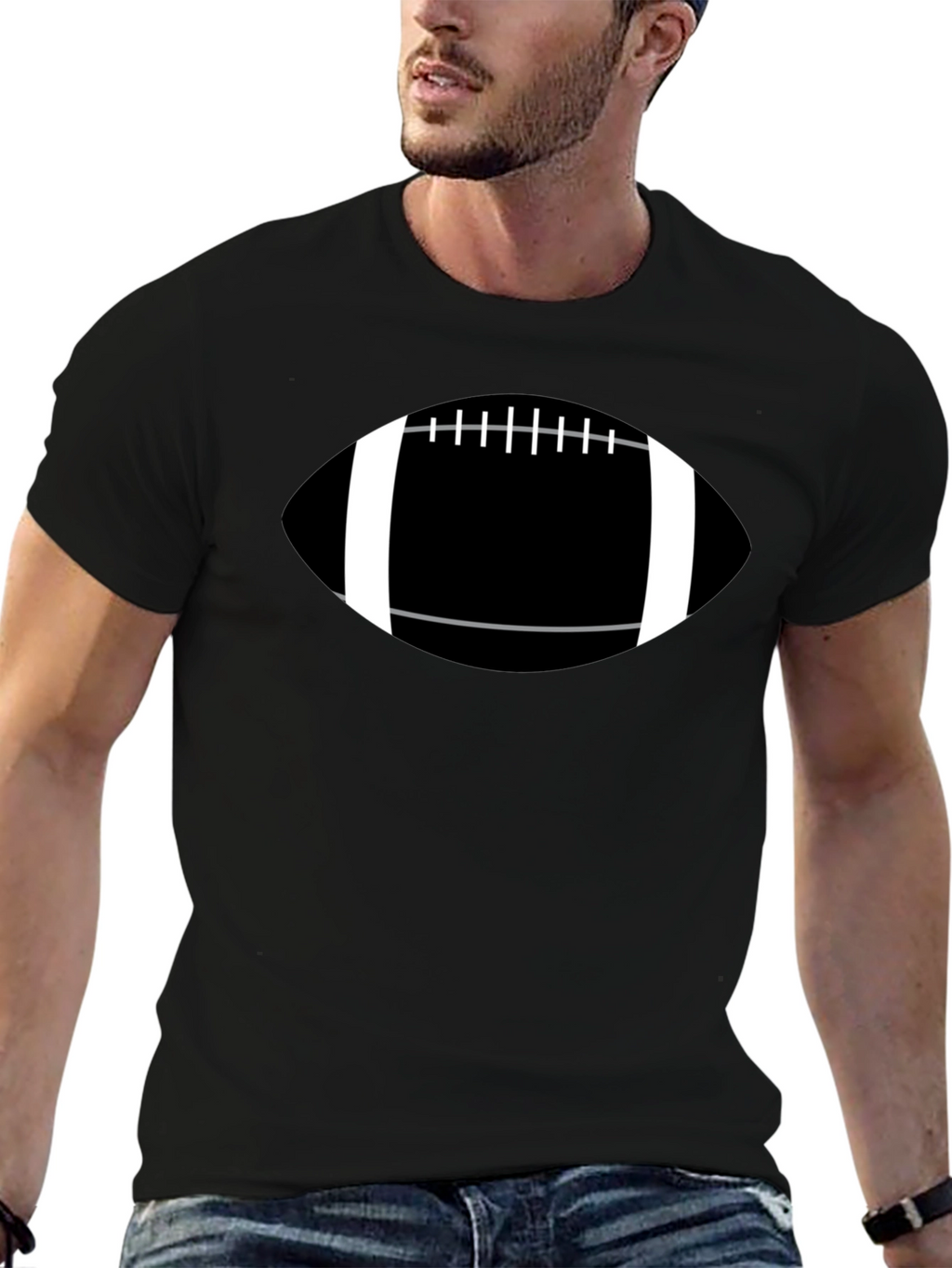 Football Graphic Tee - Black Cotton Casual T-Shirt