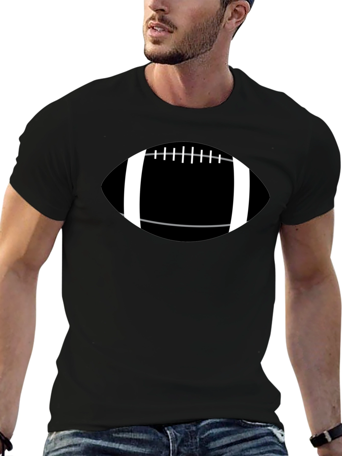 Football Graphic Tee - Black Cotton Casual T-Shirt