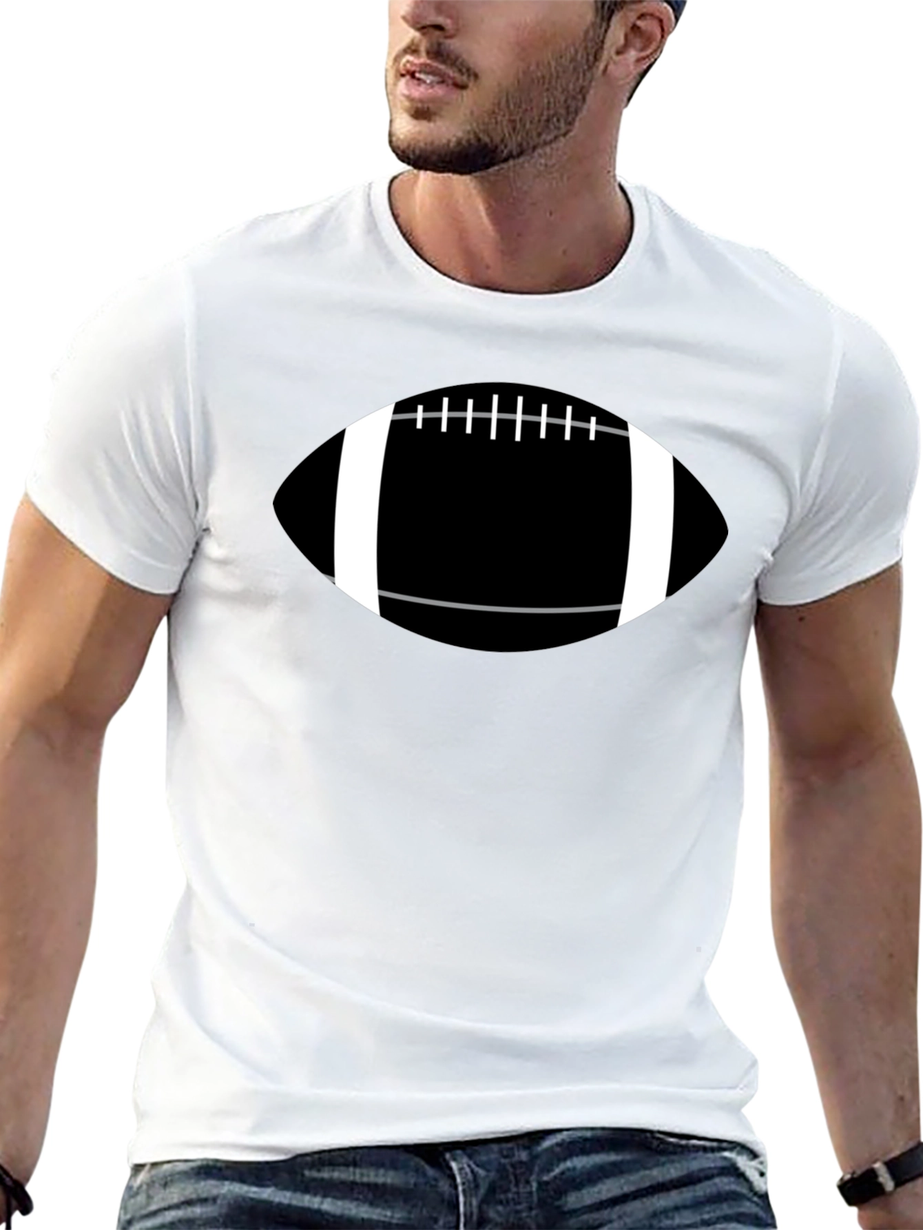 Football Graphic Tee - Black Cotton Casual T-Shirt