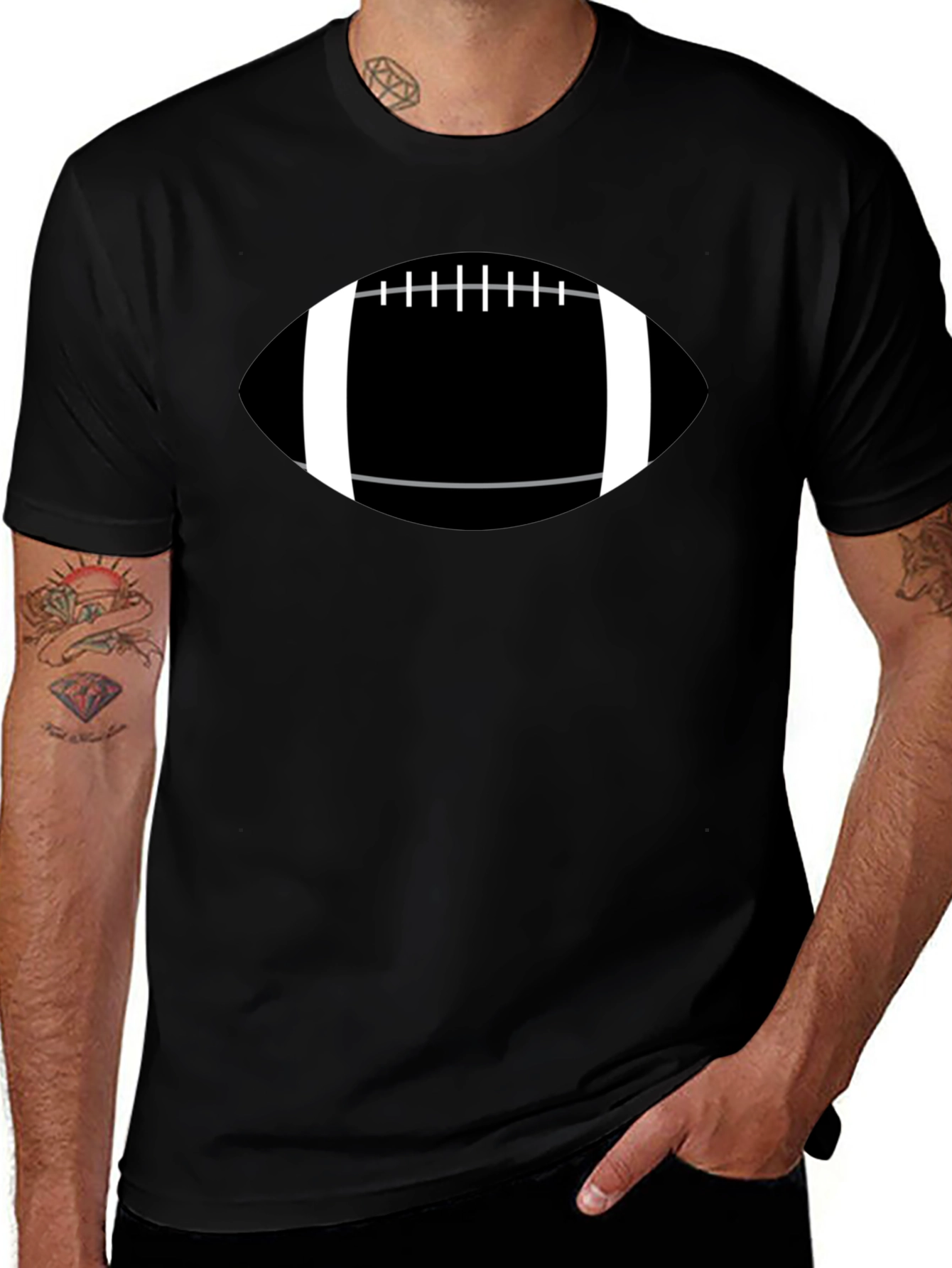 Football Graphic Tee - Black Cotton Casual T-Shirt
