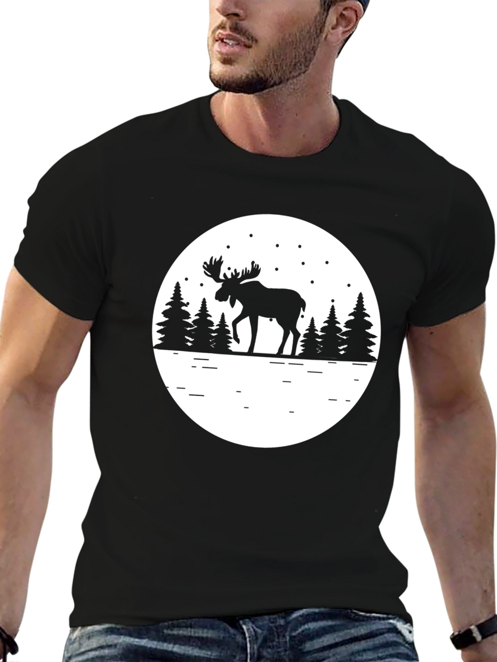 Moose Silhouette T-Shirt - Mens Black Graphic Tee