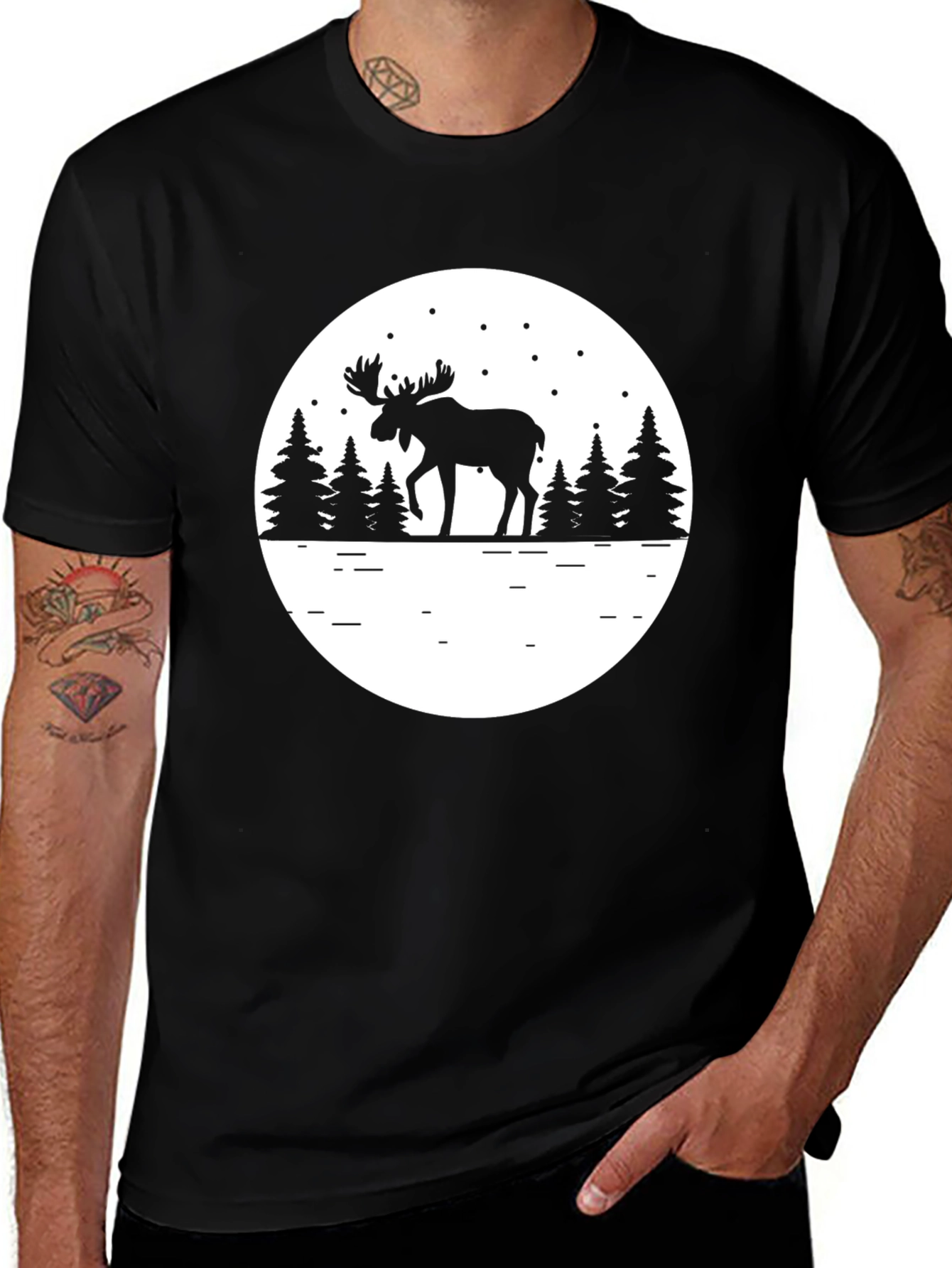 Moose Silhouette T-Shirt - Mens Black Graphic Tee