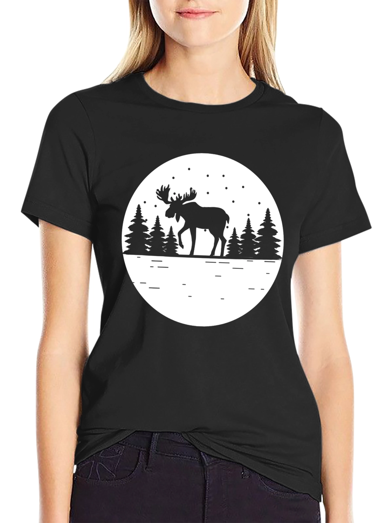 Moose Silhouette T-Shirt - Mens Black Graphic Tee