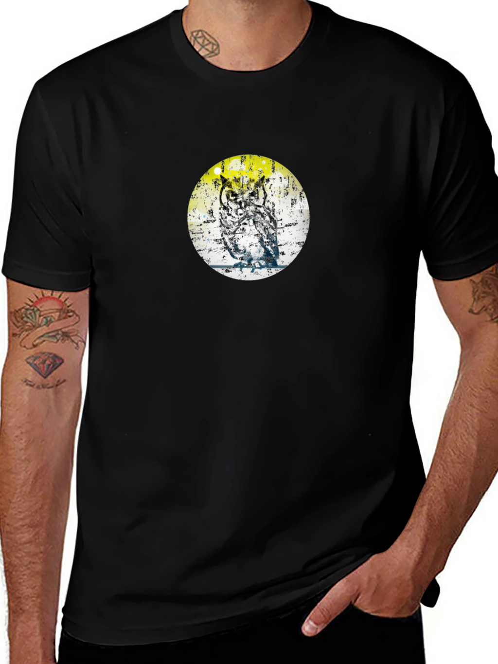 Owl Print Black T-Shirt