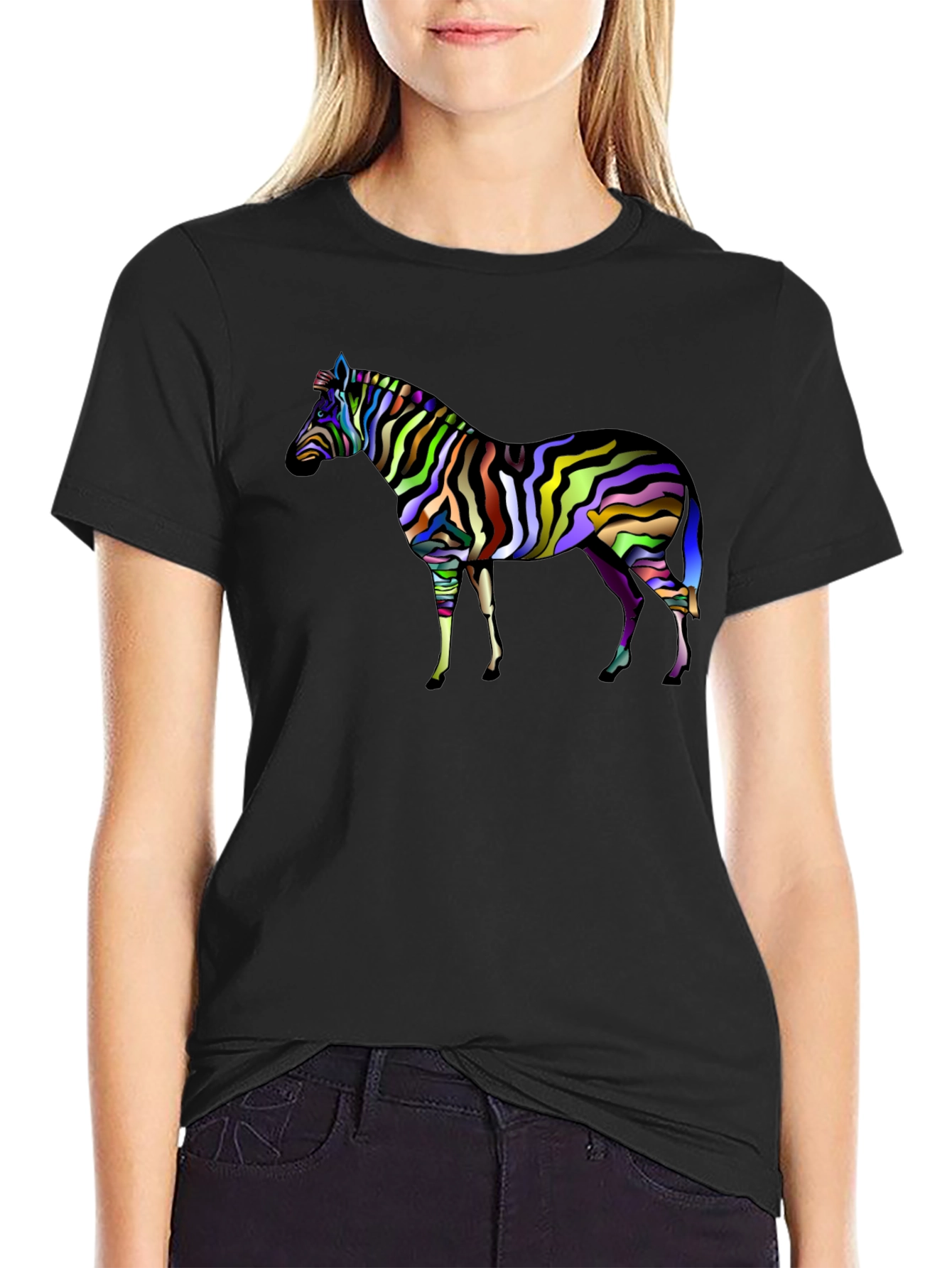 Vibrant Zebra Graphic Tee - Mens Black T-Shirt