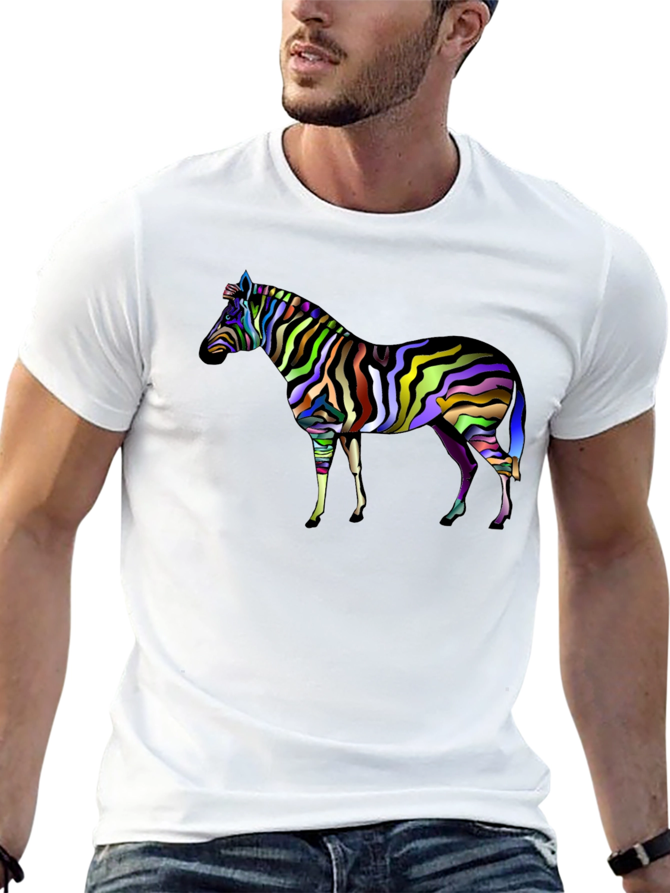 Vibrant Zebra Graphic Tee - Mens Black T-Shirt