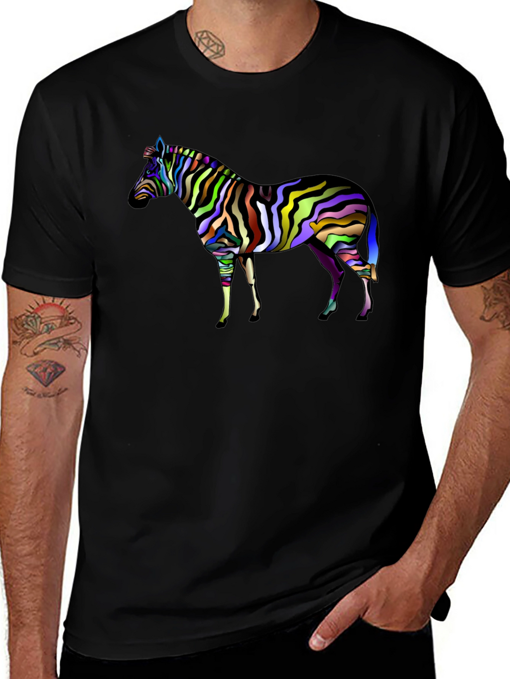 Vibrant Zebra Graphic Tee - Mens Black T-Shirt