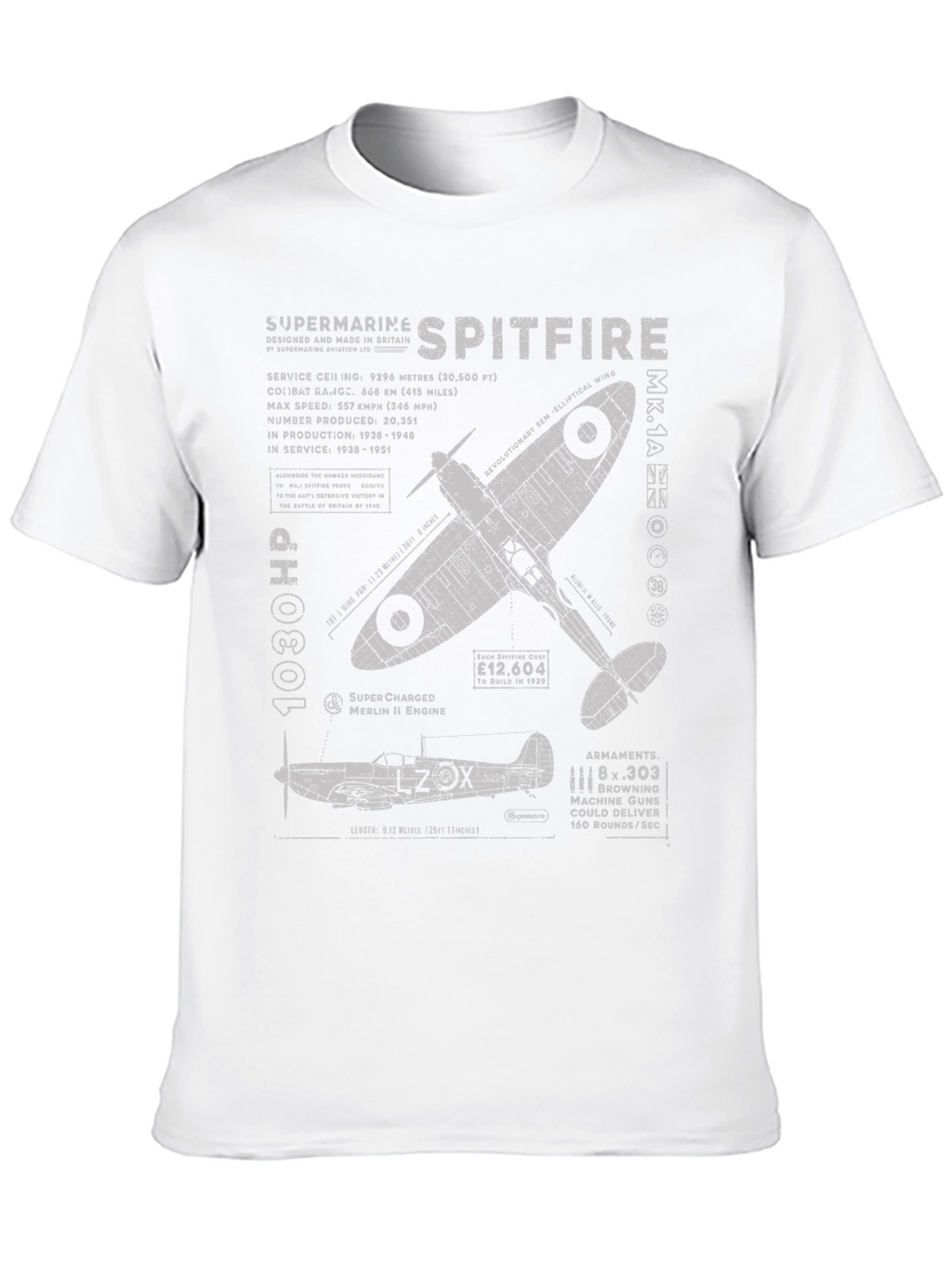 Supermarine Spitfire Blueprint T-Shirt