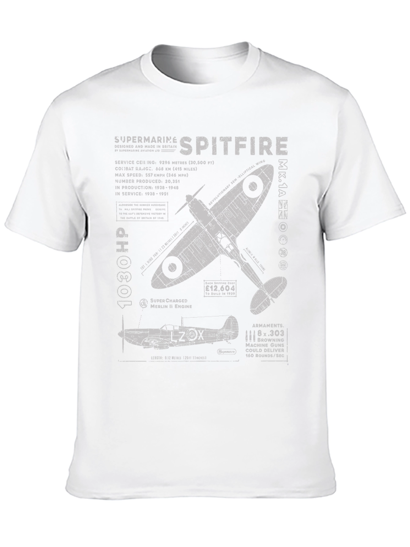 Supermarine Spitfire Blueprint T-Shirt