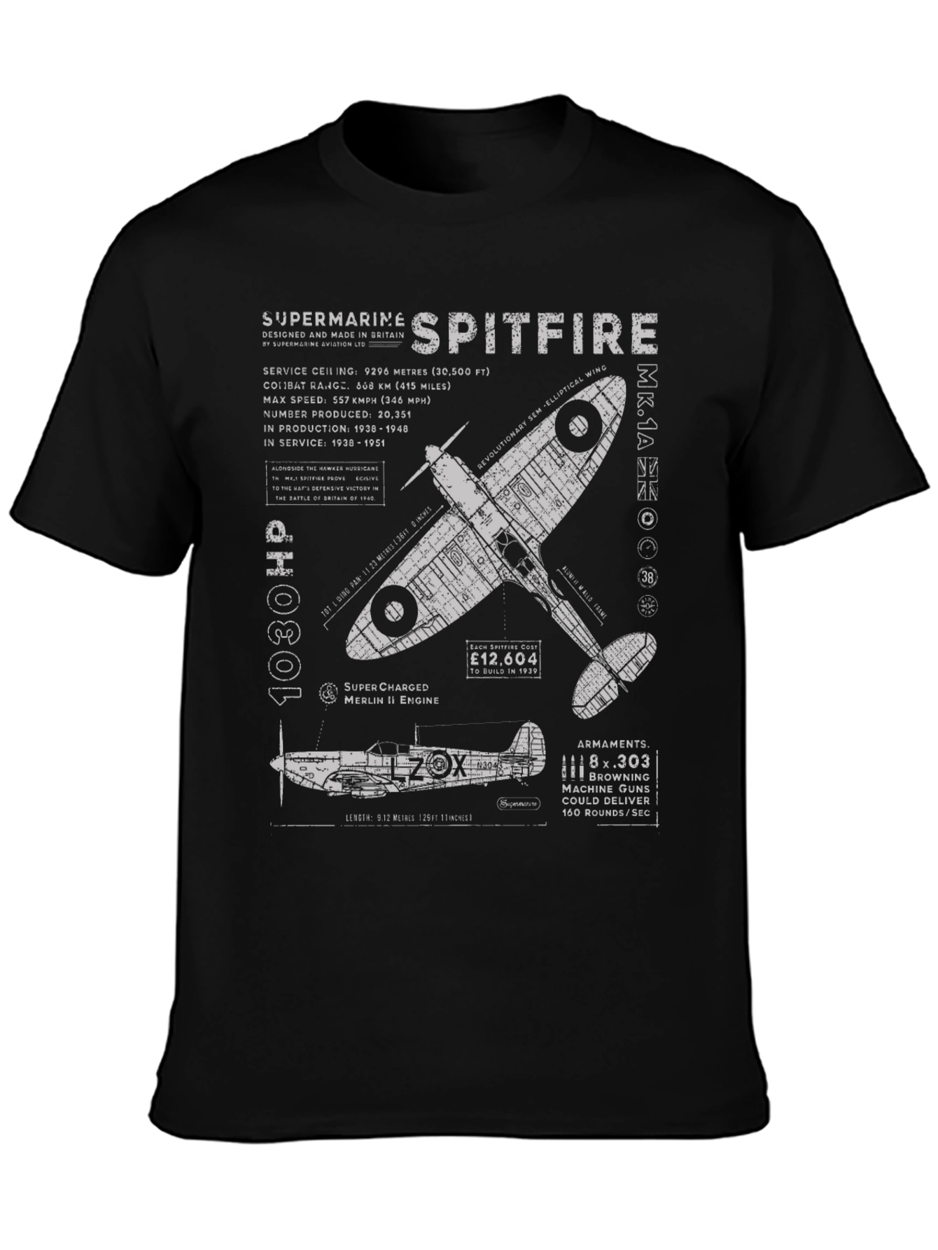 Supermarine Spitfire Blueprint T-Shirt