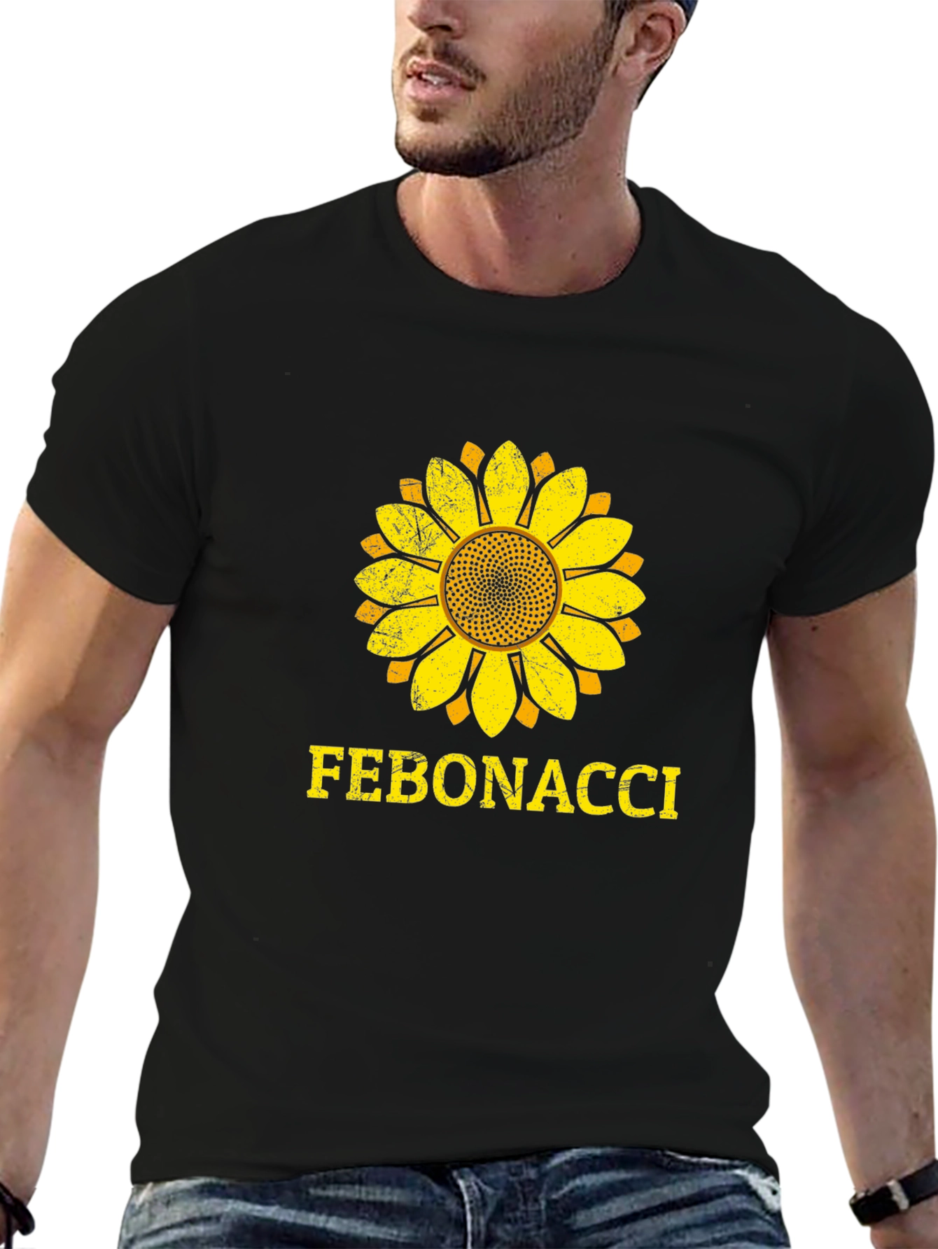 Fibonacci Sunflower Graphic T-Shirt - Black Cotton Tee
