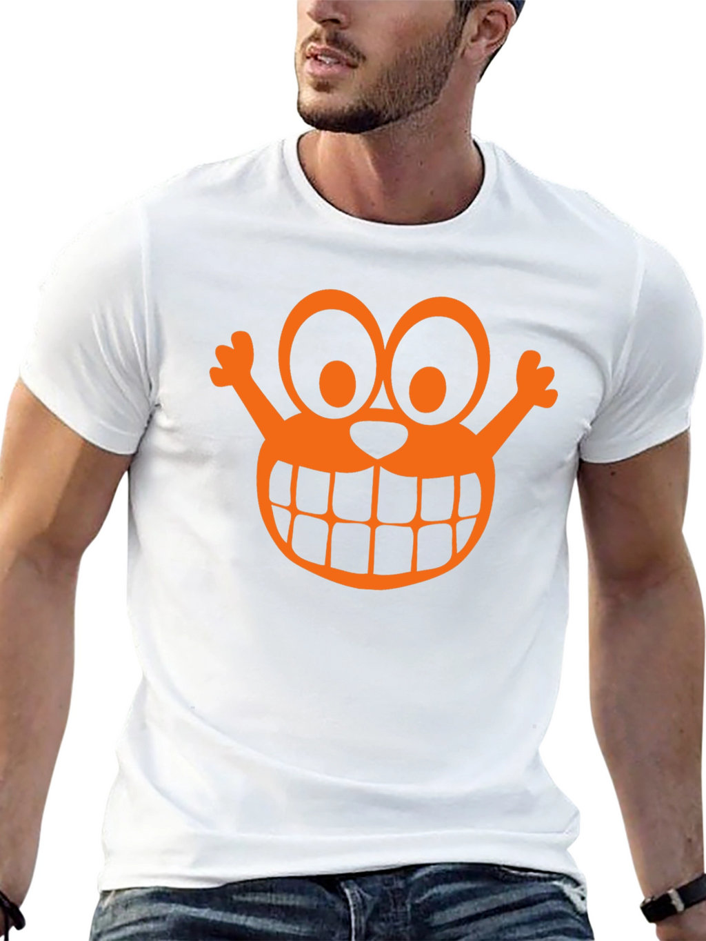 Orange Cartoon Face Graphic Black T-Shirt