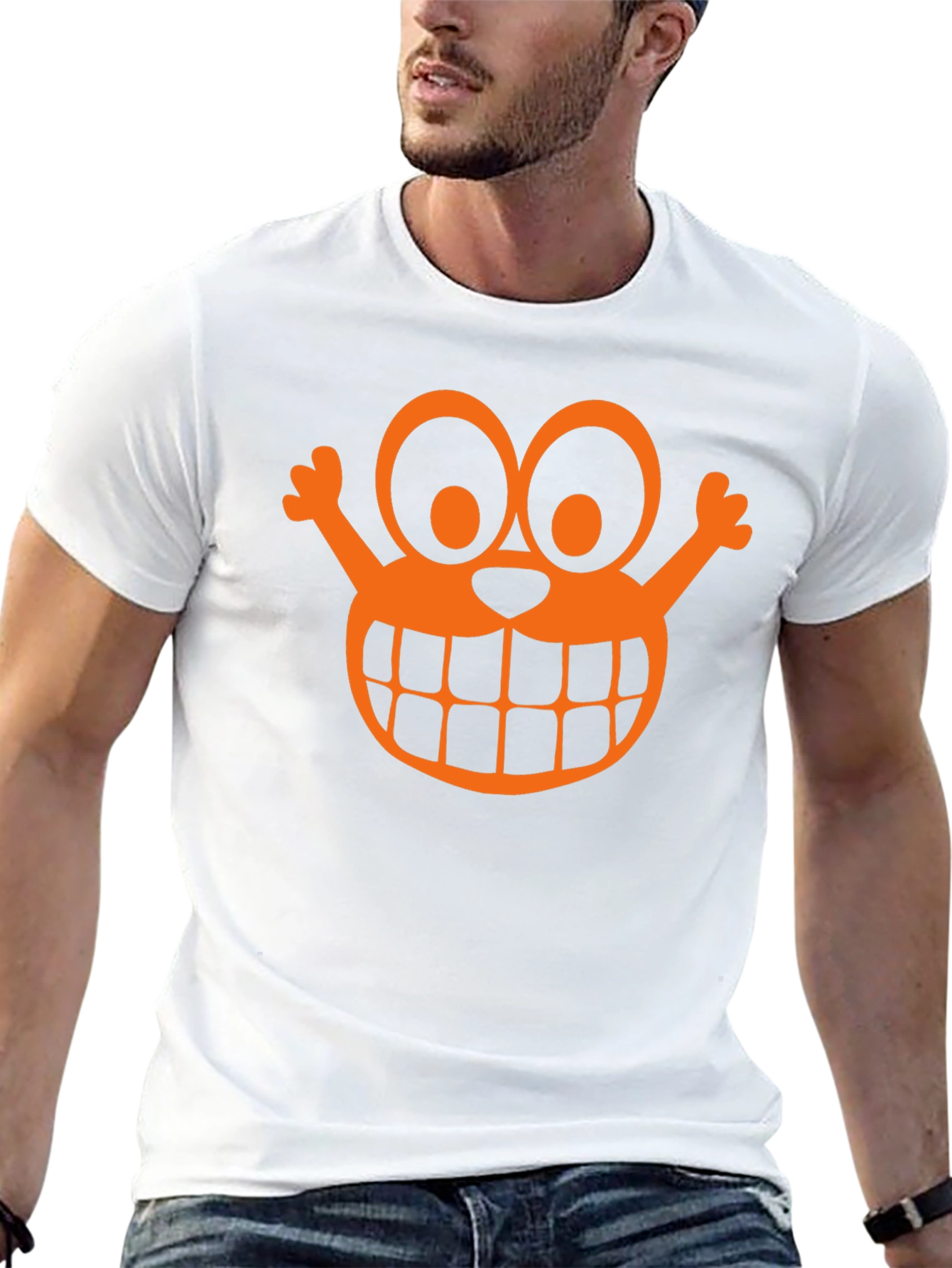Orange Cartoon Face Graphic Black T-Shirt
