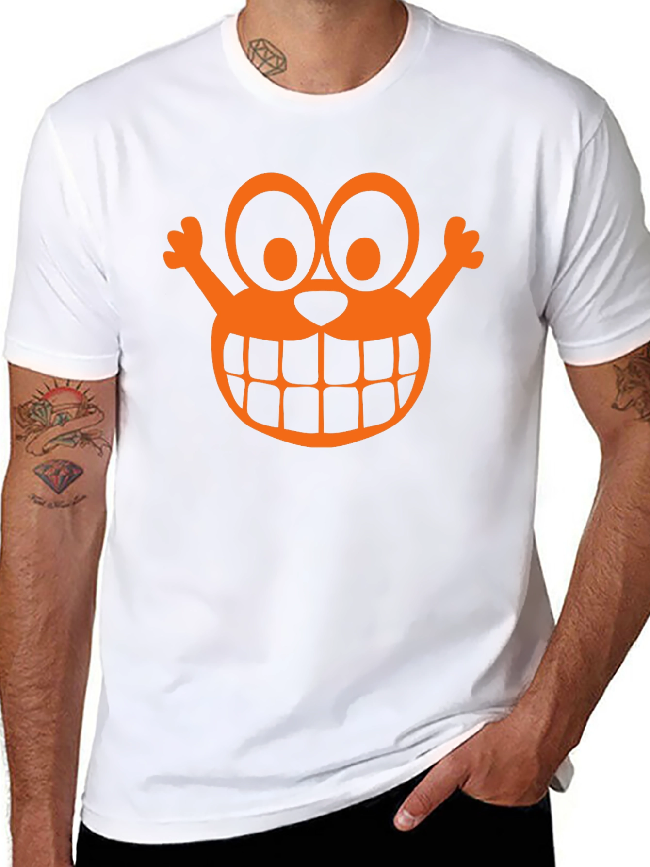 Orange Cartoon Face Graphic Black T-Shirt