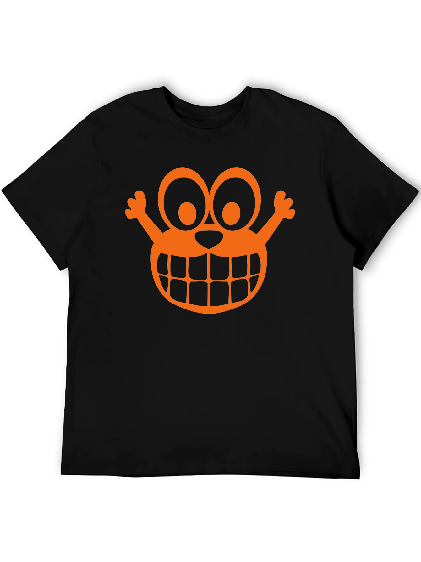 Orange Cartoon Face Graphic Black T-Shirt
