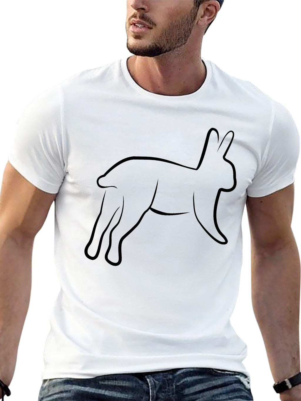 Black T-Shirt with Abstract Bunny Rabbit Design