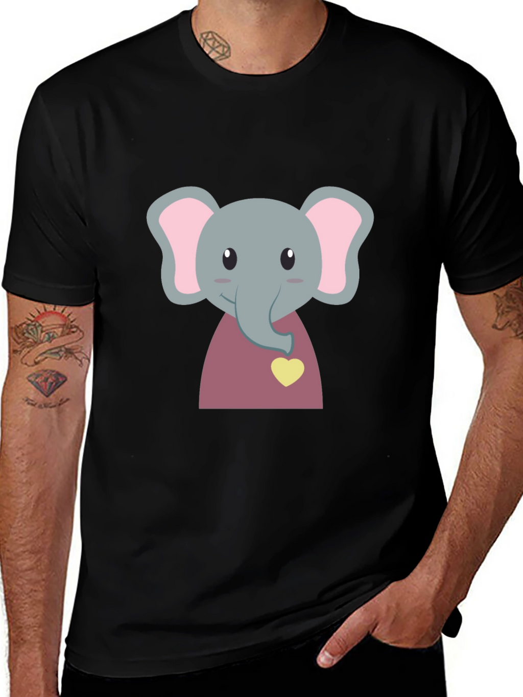 Cute Elephant T-Shirt - Black Cotton Tee