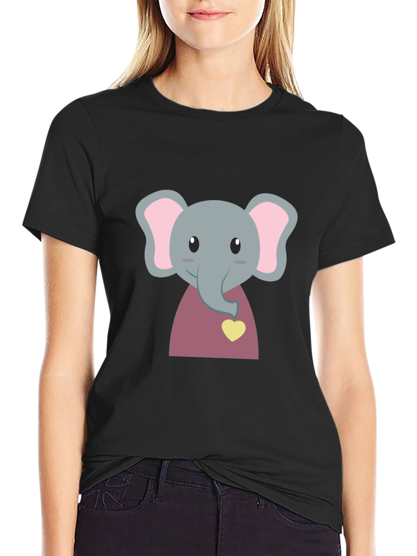 Cute Elephant T-Shirt - Black Cotton Tee