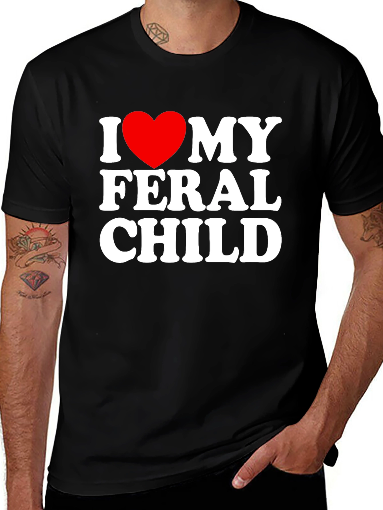 I Heart My Feral Child Black T-Shirt