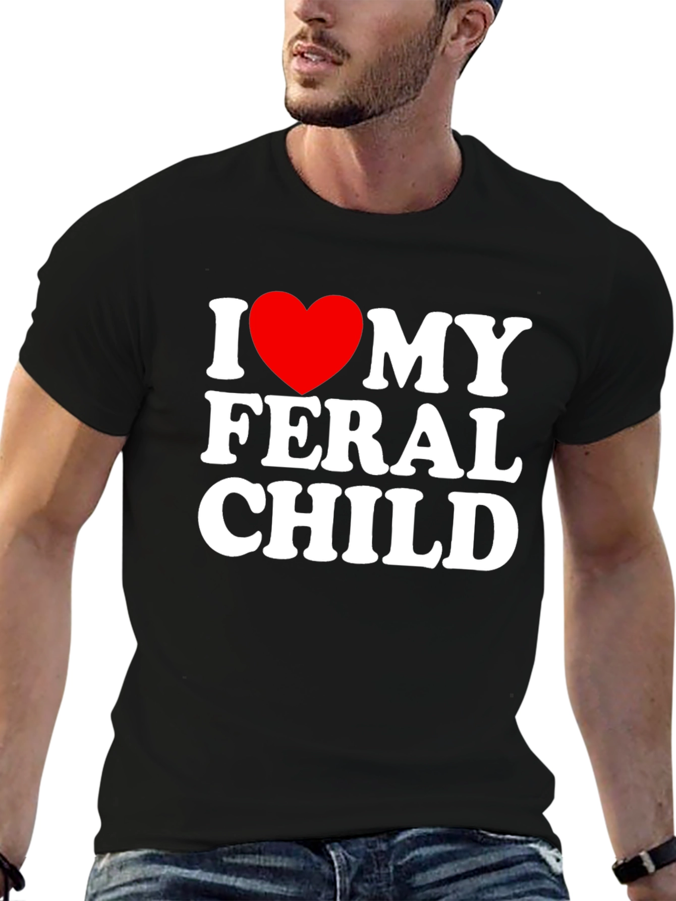 I Heart My Feral Child Black T-Shirt