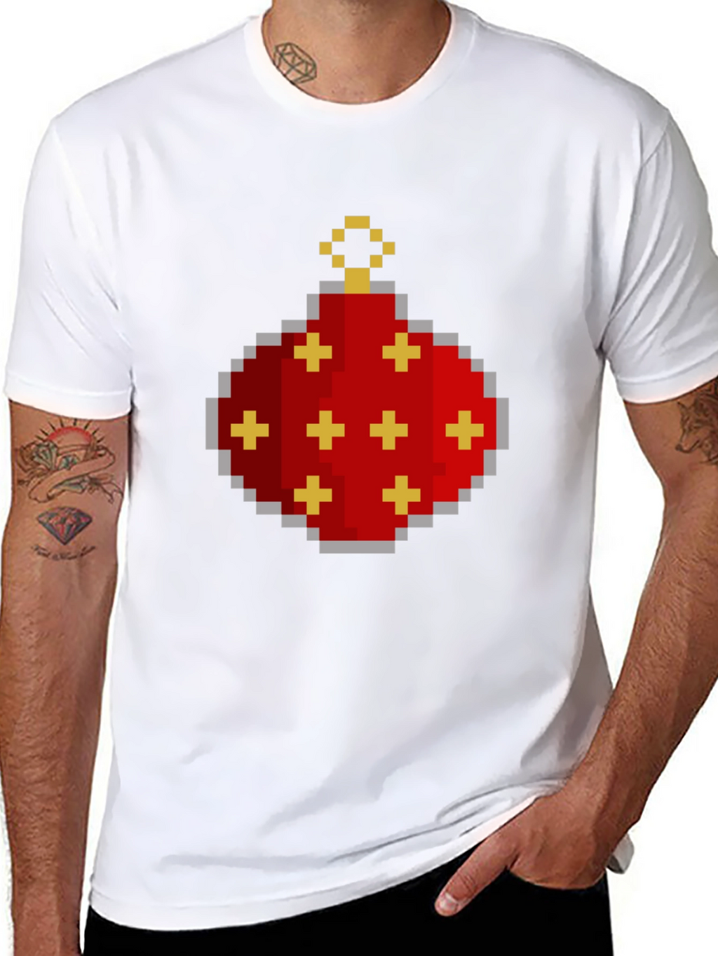 Pixelated Christmas Ornament Graphic Tee - Black