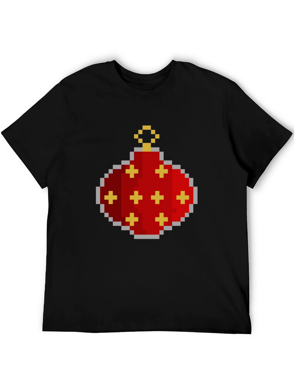Pixelated Christmas Ornament Graphic Tee - Black