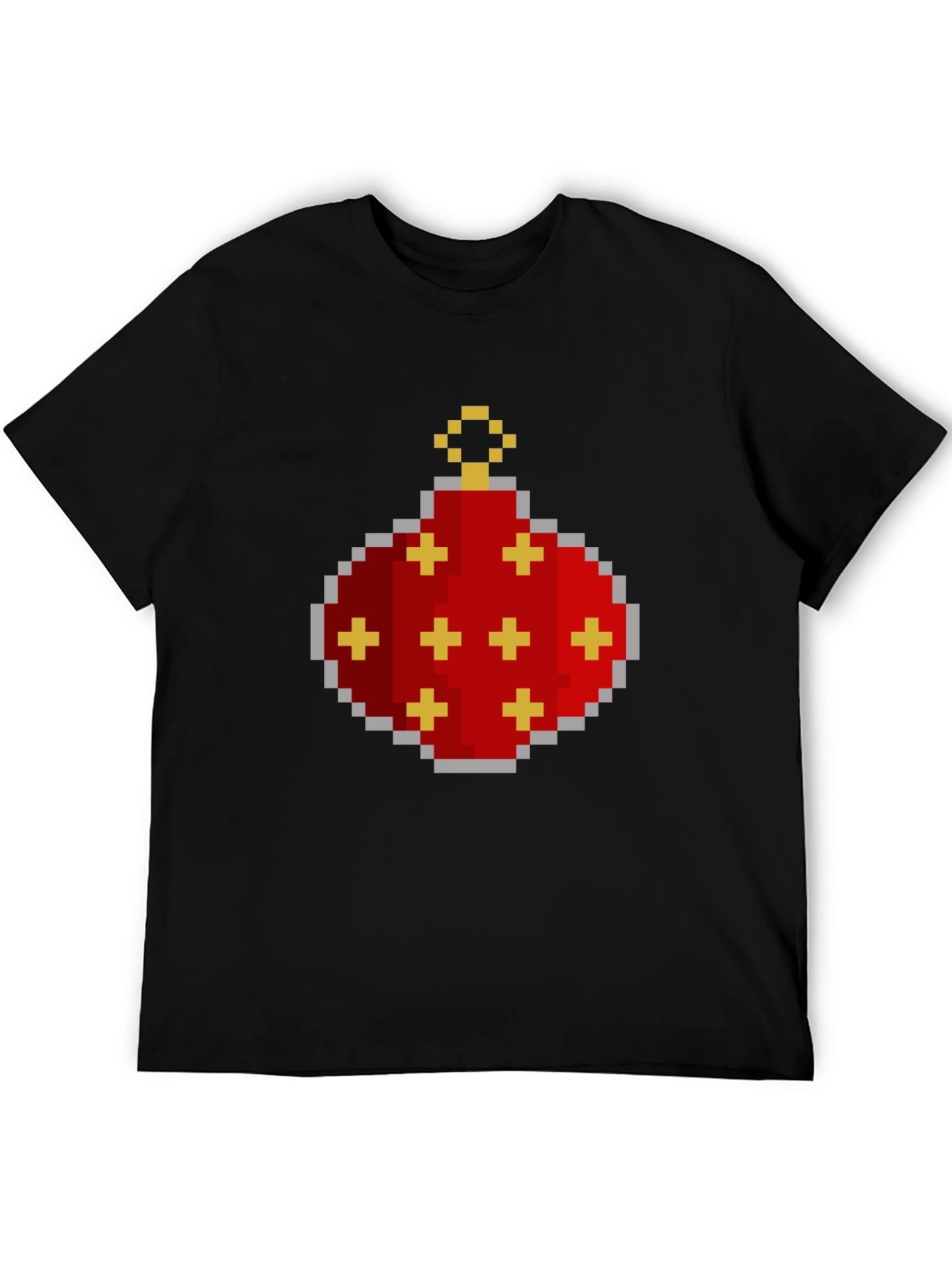Pixelated Christmas Ornament Graphic Tee - Black