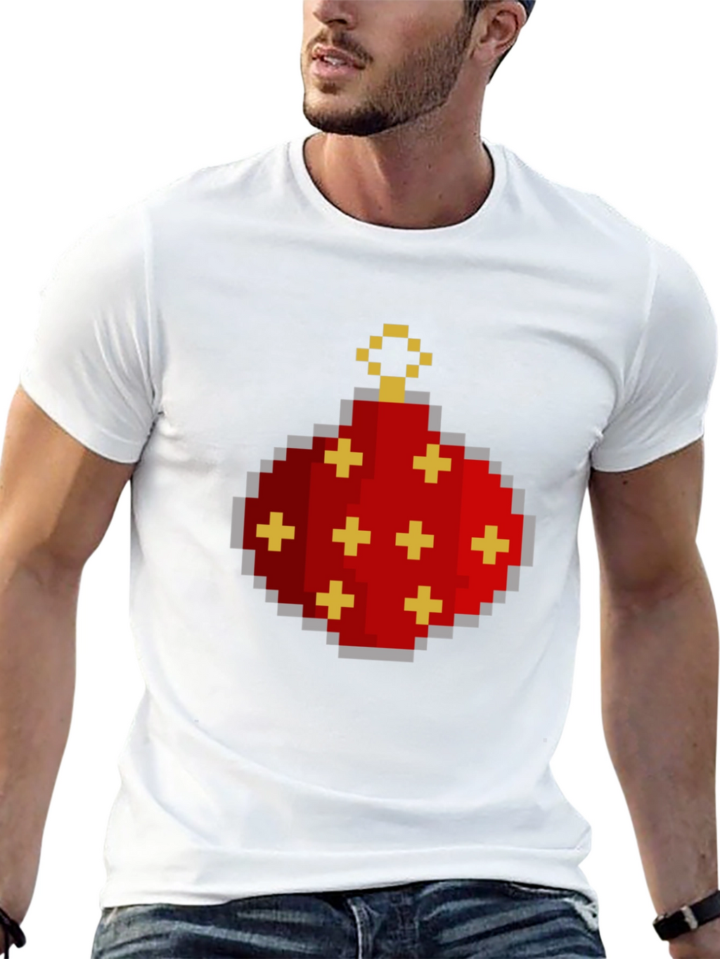Pixelated Christmas Ornament Graphic Tee - Black