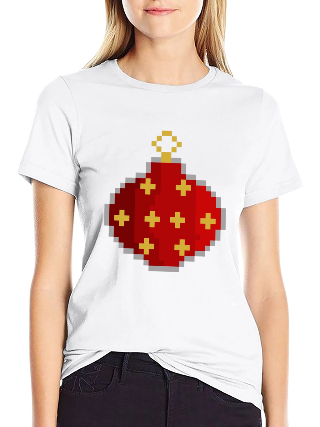 Pixelated Christmas Ornament Graphic Tee - Black