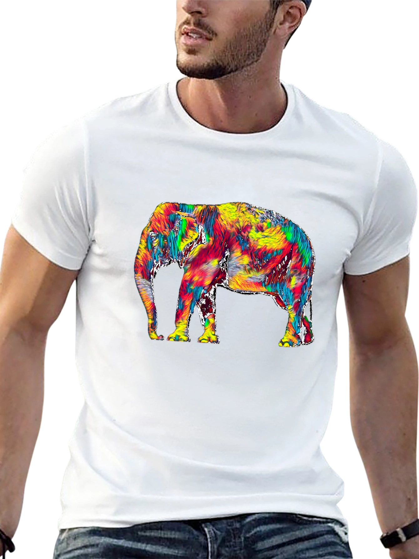 Vivid Elephant Graphic Tee - Stylish Mens T-Shirt
