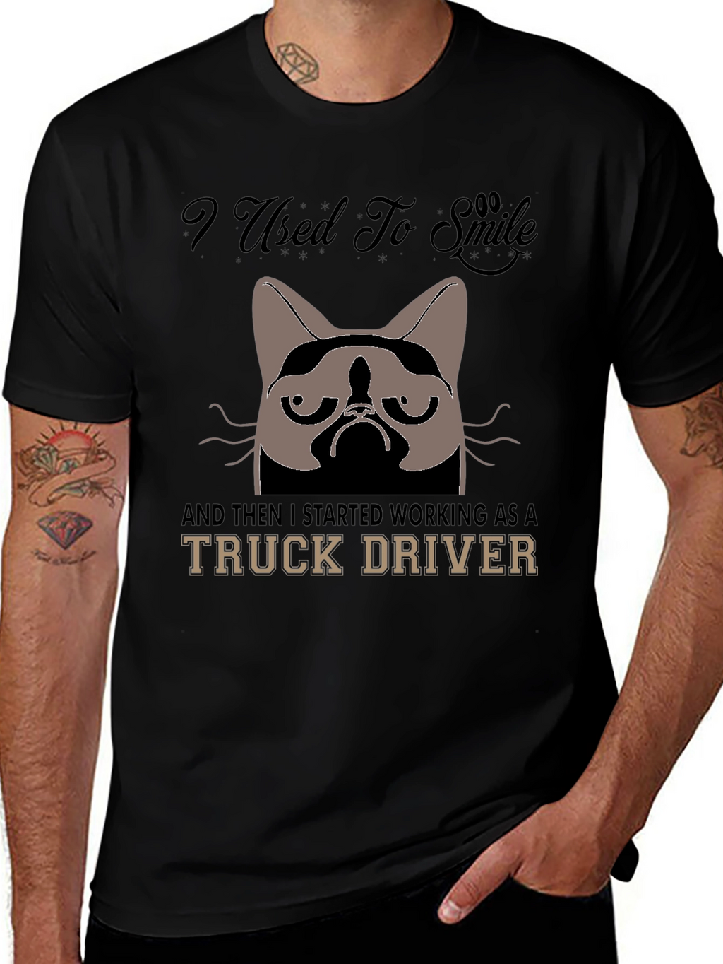 Grumpy Cat Truck Driver Graphic T-Shirt