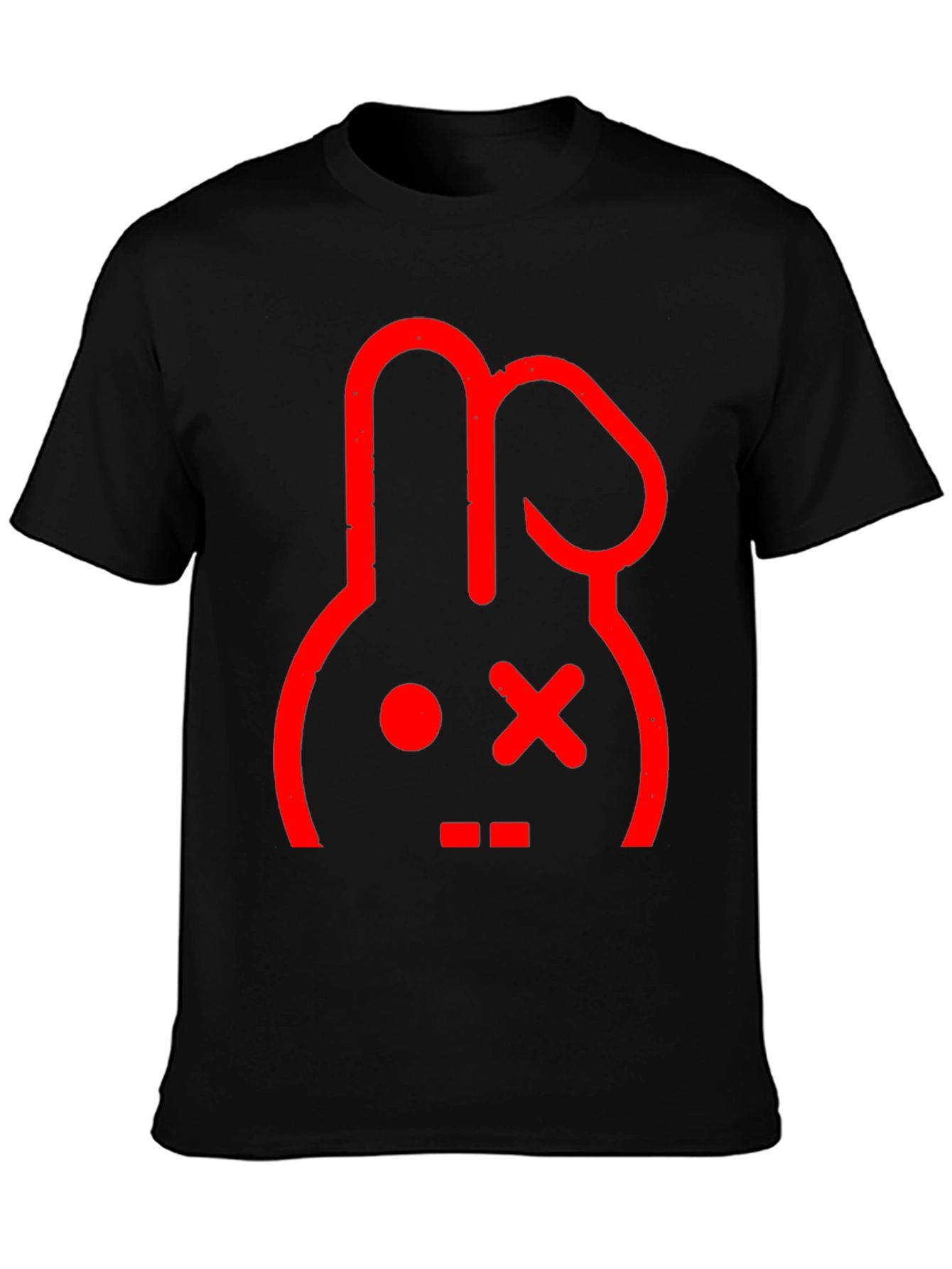 Red Rabbit Graphic Print Black T-Shirt
