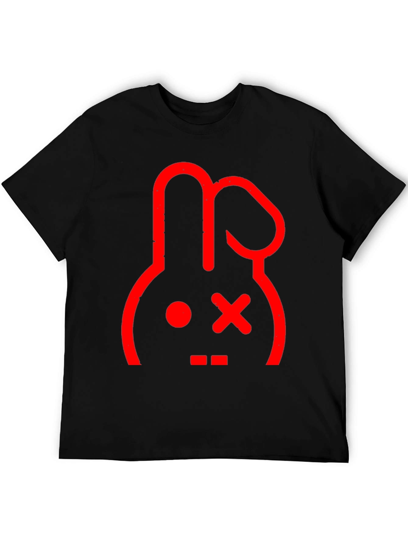 Red Rabbit Graphic Print Black T-Shirt