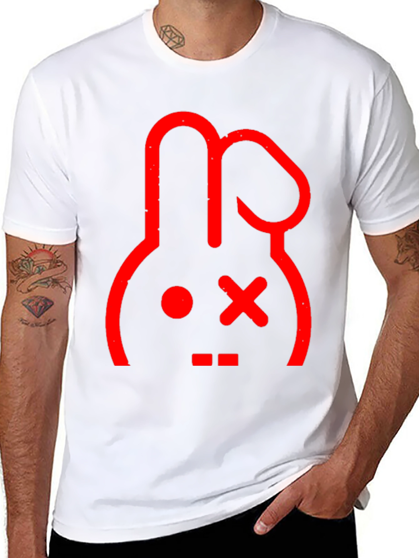 Red Rabbit Graphic Print Black T-Shirt