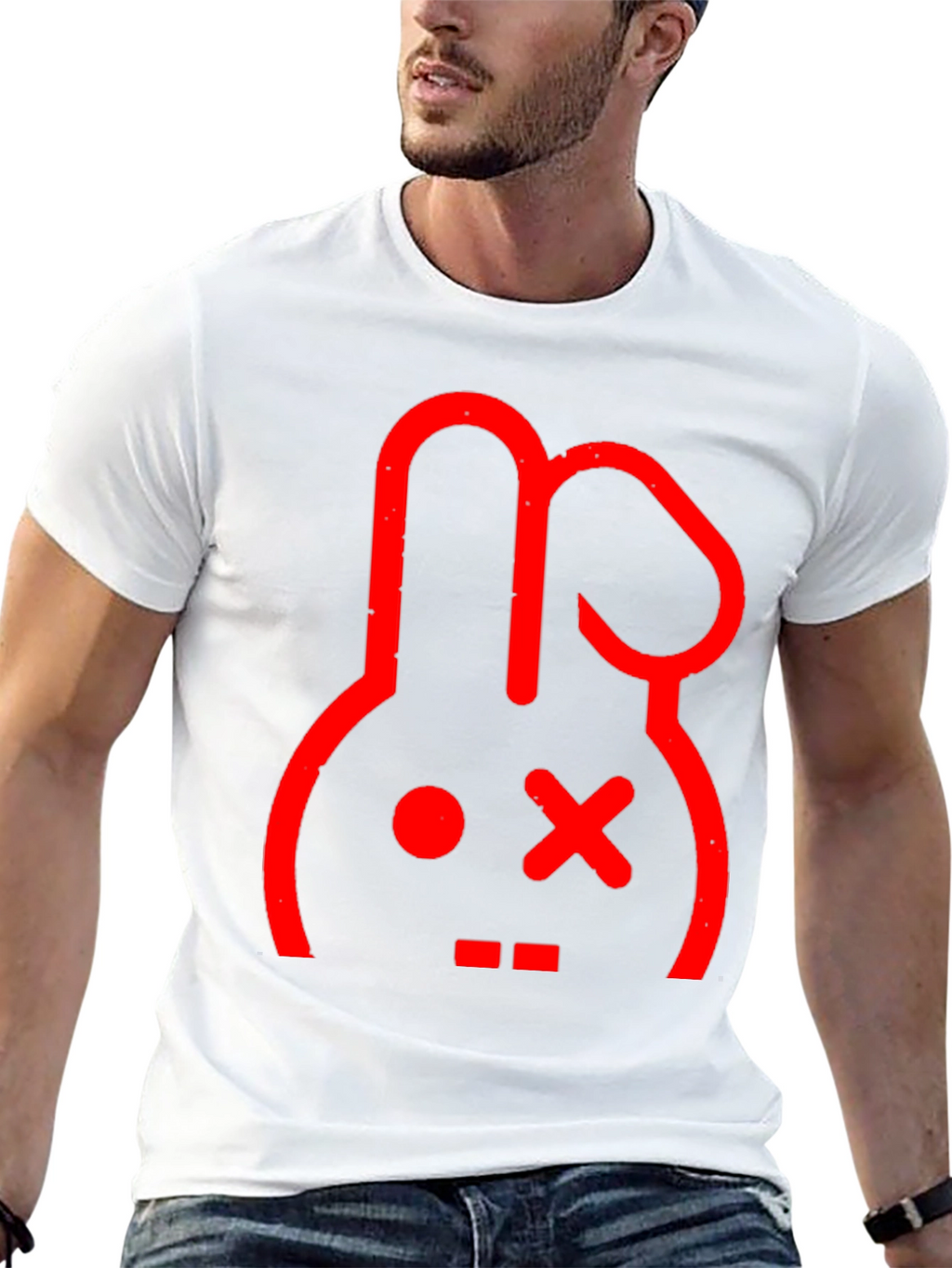 Red Rabbit Graphic Print Black T-Shirt