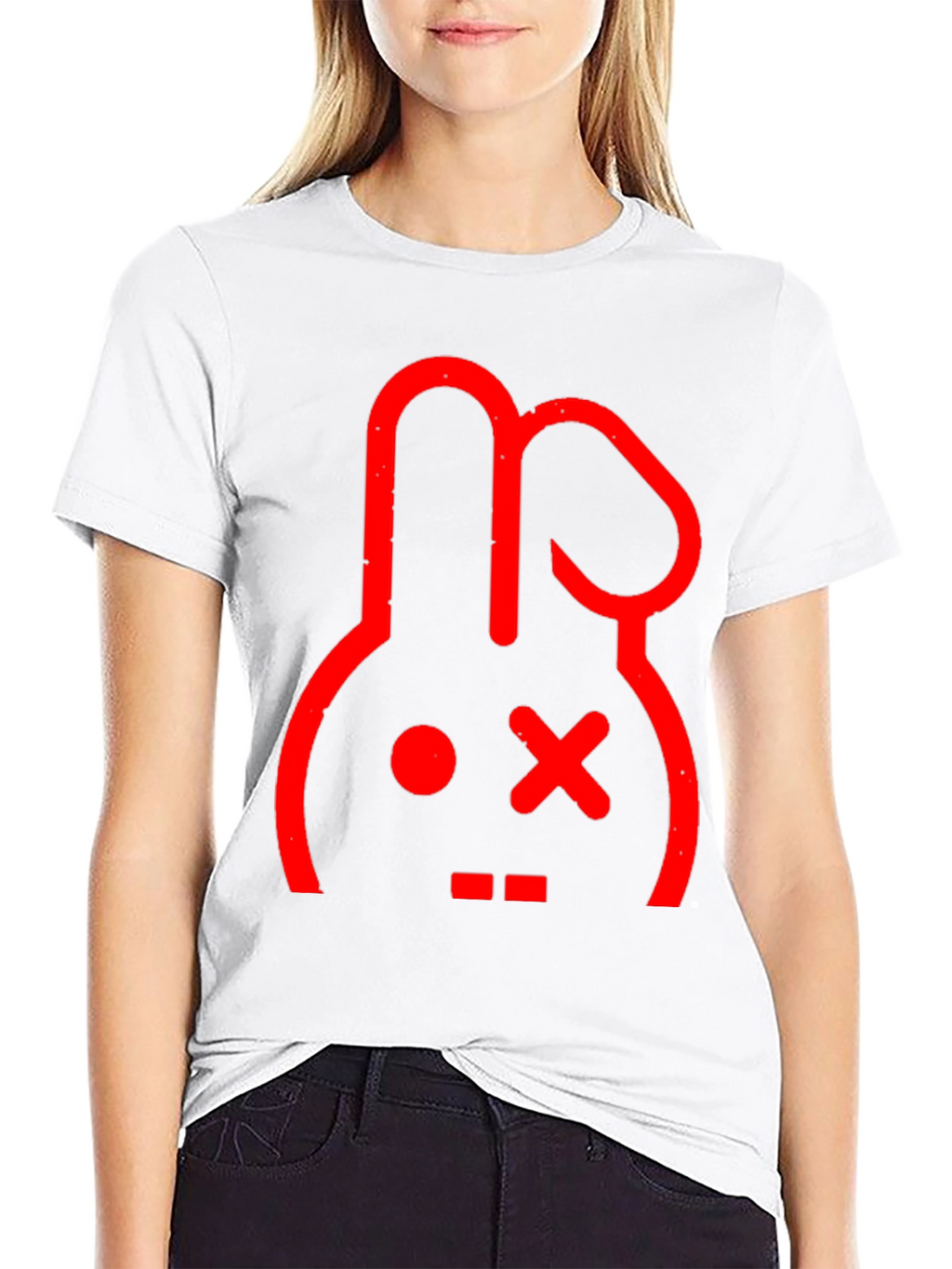 Red Rabbit Graphic Print Black T-Shirt
