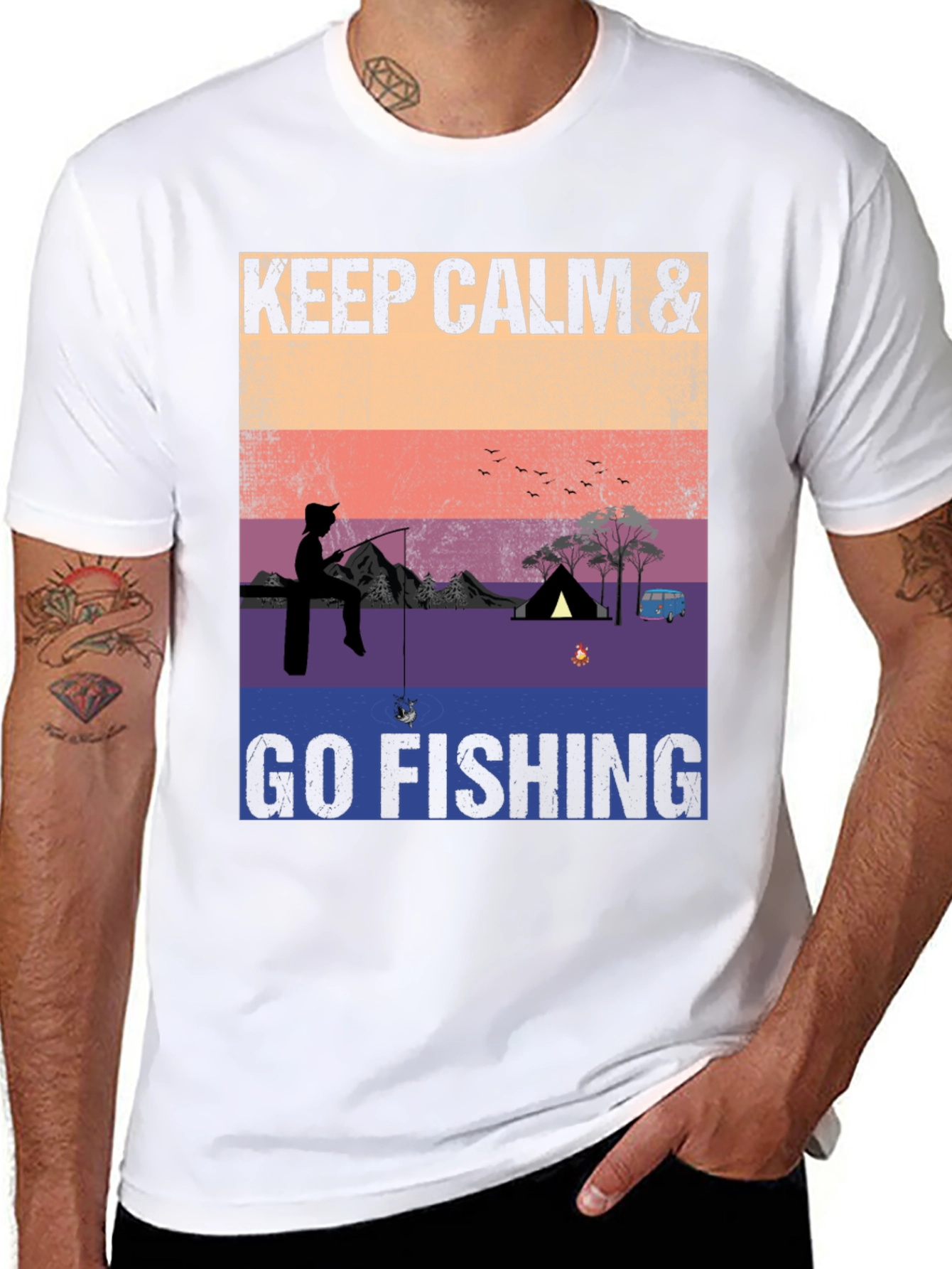 Keep Calm & Go Fishing T-Shirt Camping Adventure Tee