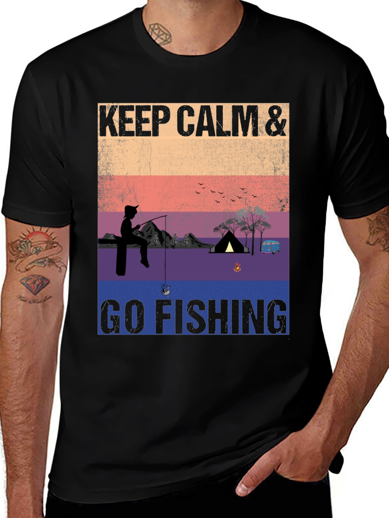 Keep Calm & Go Fishing T-Shirt Camping Adventure Tee