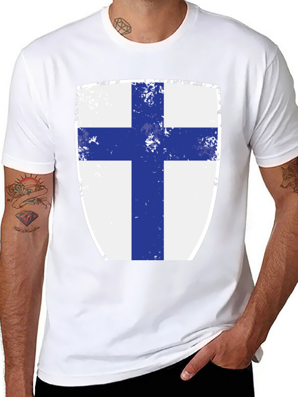 Finnish Flag Shield T-Shirt - Distressed Design