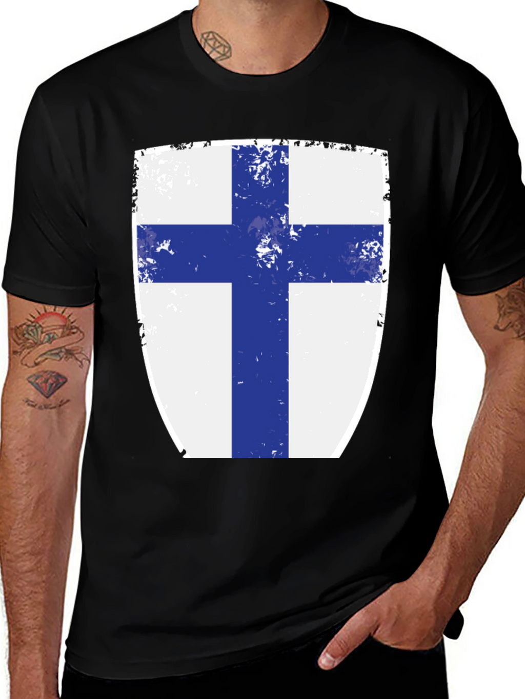 Finnish Flag Shield T-Shirt - Distressed Design