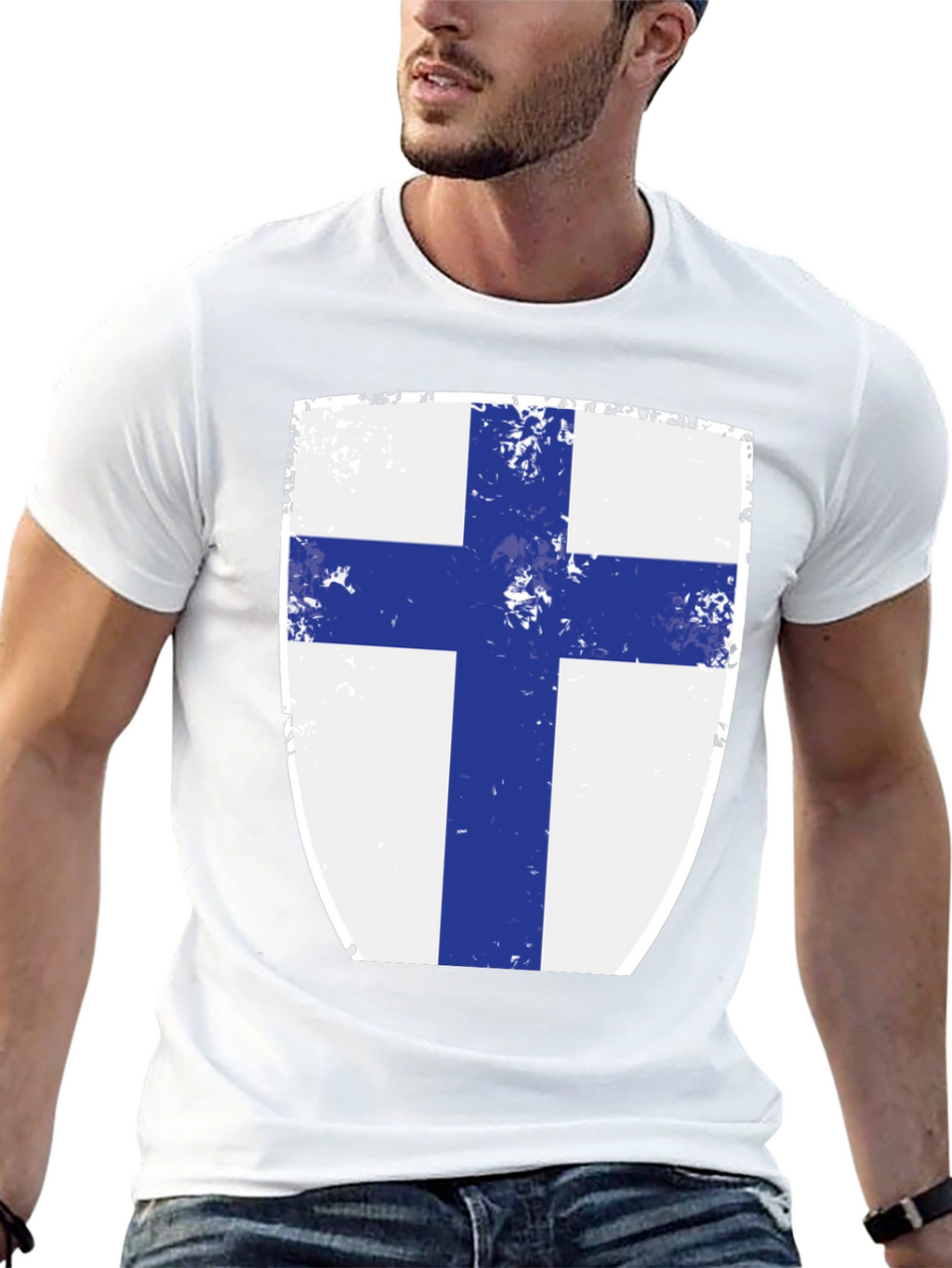 Finnish Flag Shield T-Shirt - Distressed Design