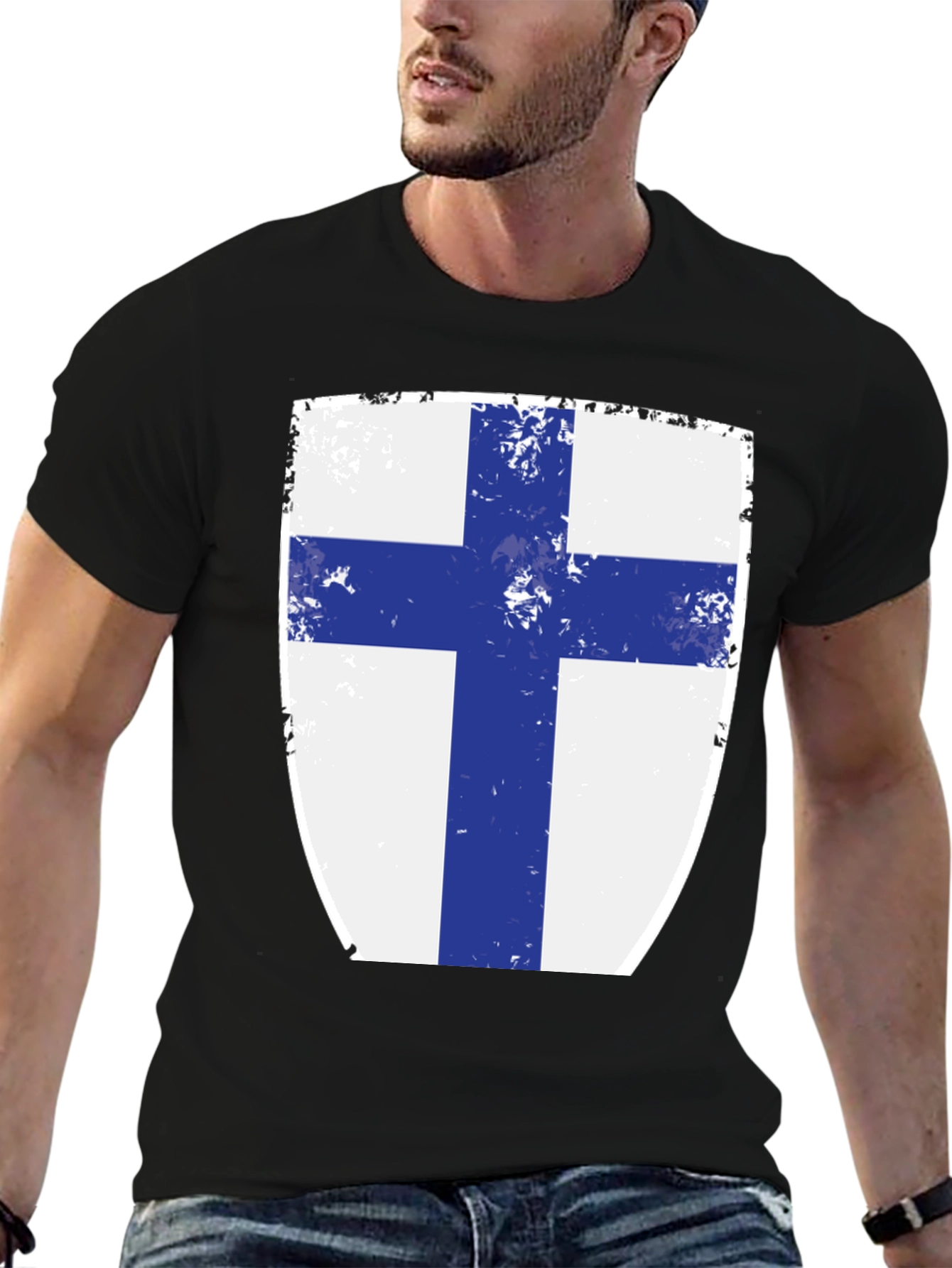 Finnish Flag Shield T-Shirt - Distressed Design