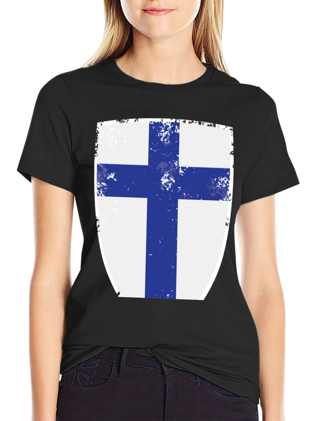 Finnish Flag Shield T-Shirt - Distressed Design