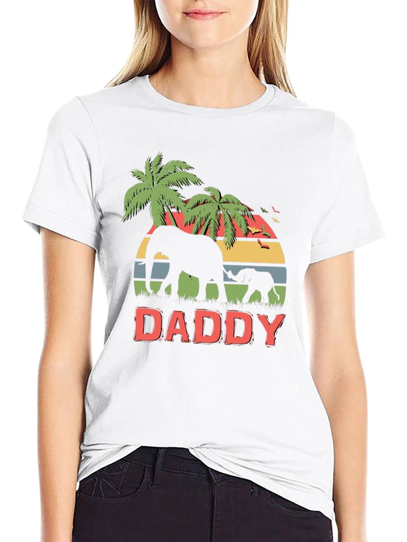 Daddy Elephant Graphic T-Shirt Retro Style