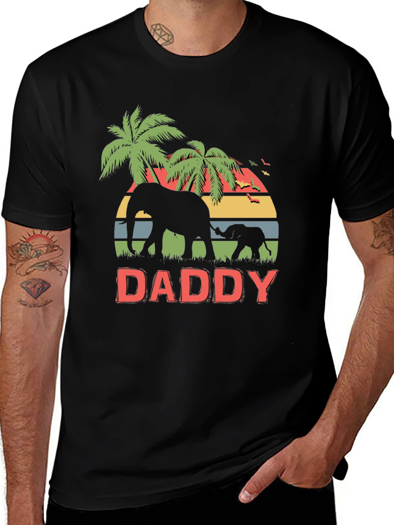 Daddy Elephant Graphic T-Shirt Retro Style