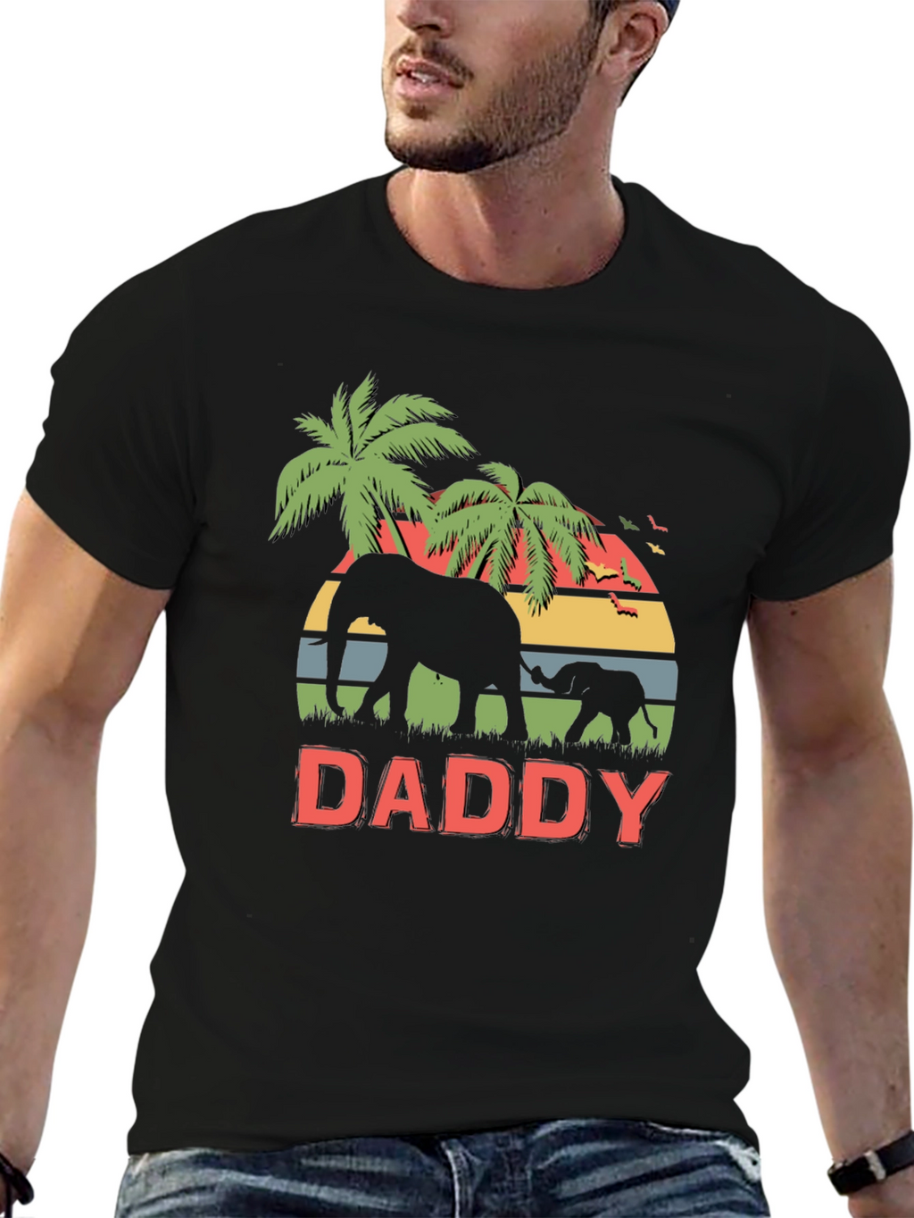 Daddy Elephant Graphic T-Shirt Retro Style