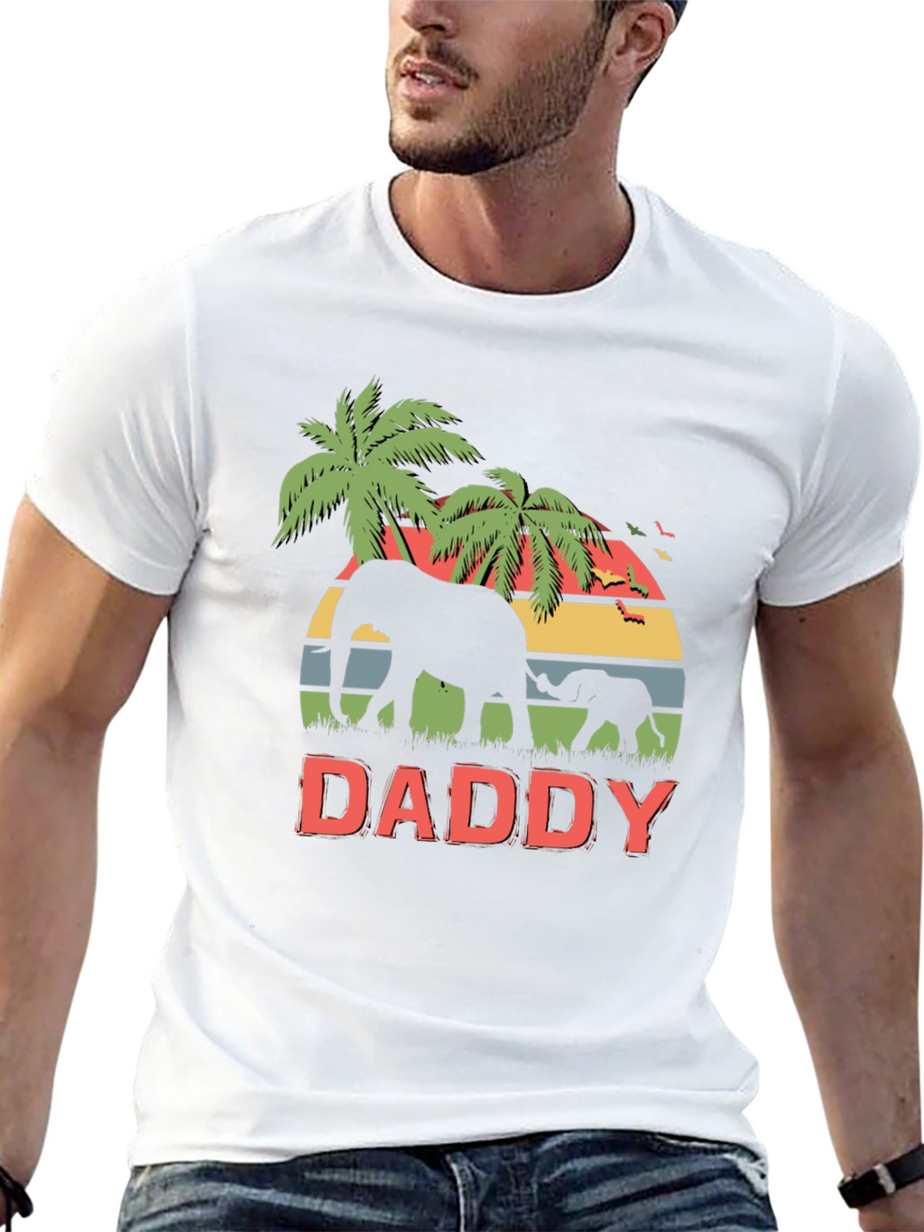 Daddy Elephant Graphic T-Shirt Retro Style